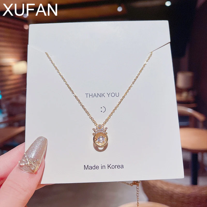 

XUFAN Fashion Personality Simple Necklace Designer Crown Pendant Hot Selling Gold Color Necklace for Women Girl Gift