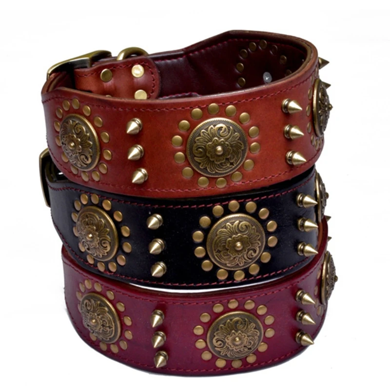 

Soft Padded Inside Brown Leather Spiked Studded Stylish Leather Dog Collar