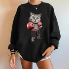 Смешные Женские свитера с принтом боксерской кошки, Свитера с длинным рукавом и спущенными плечами из мультфильма, уличная одежда, осенне-зимние топы, одежда
