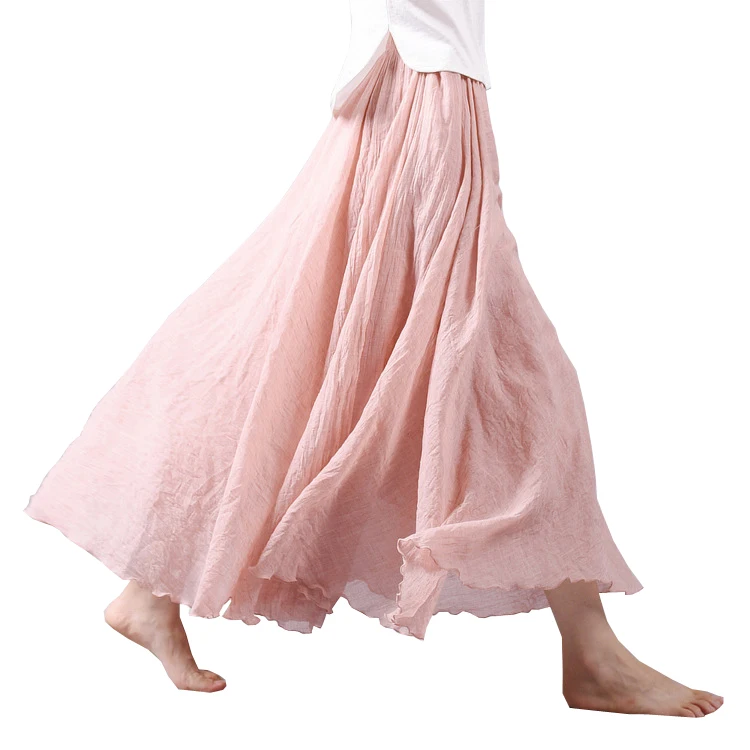 

Женская юбка из льна и хлопка, винтажная длинная юбка в стиле бохо с эластичной талией, бежевого, розового цвета, макси, лето 2020