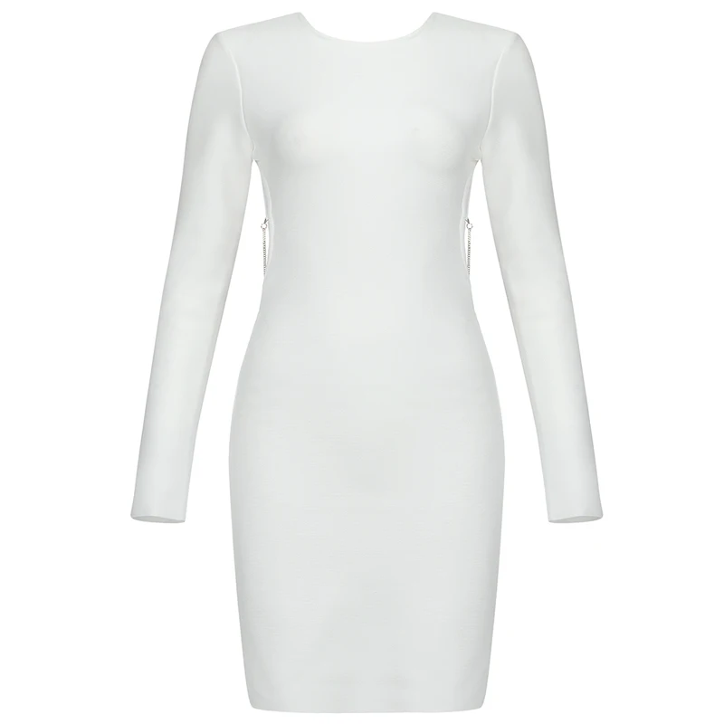 

Free Shipping Wholesale 2021 Women Black White Long Sleeve Hollow Out Backless Sexy Club Celebrity Cocktail Party Bandage Dress