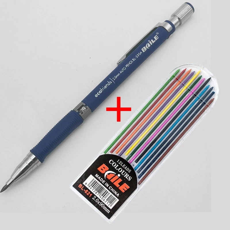 Blue pen UC 1 шт. механический карандаш, 2,0 мм свинцовый стержень, черный/синий/серебристый бочонок автоматический карандаш для экзамена Рисование школьные офисные принадлежности - Цвет: Blue pen UC
