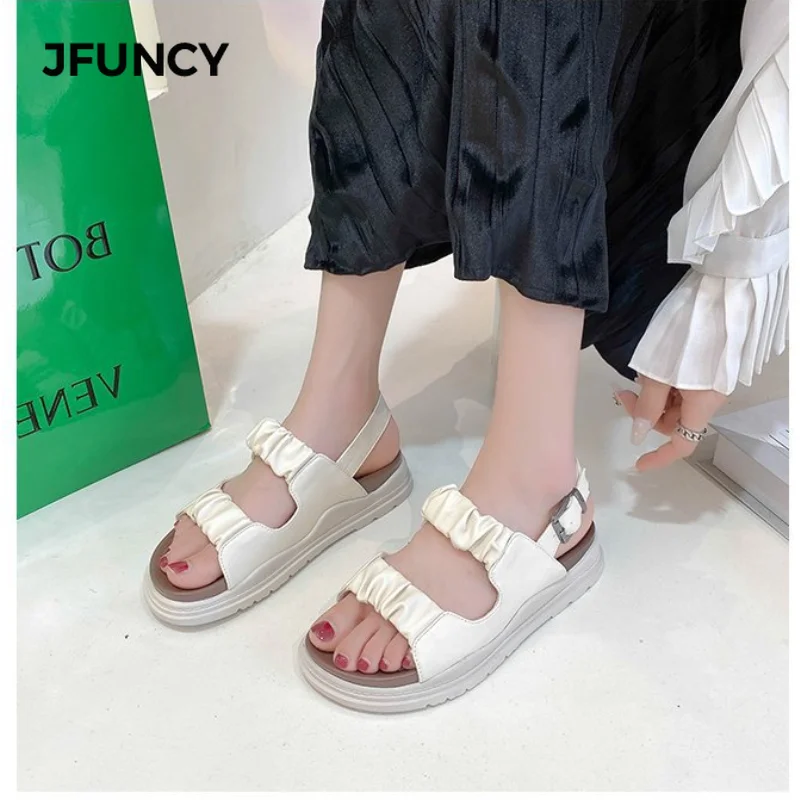 

JFUNCY Woman Shoe Fashion Summer Women's Sandals Casual Shoes Solid Flat Female Platform Beige Buckle Strap Sandal Women Sandles