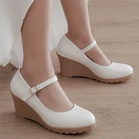 mary jane wedge shoes for women platform ankle strap high heels pumps ladies office work shoes white black big size10 41 42 43