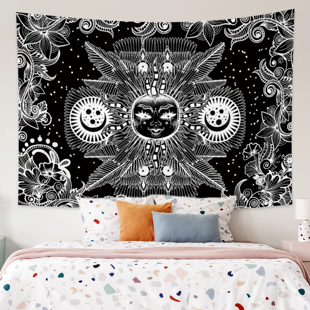 

Laeacco Sun Moon Mandala Tapestry Mysterious Pattern Wall Hanging Bohemian Psychedelic Tapiz Witchcraft Astrology Tapestry