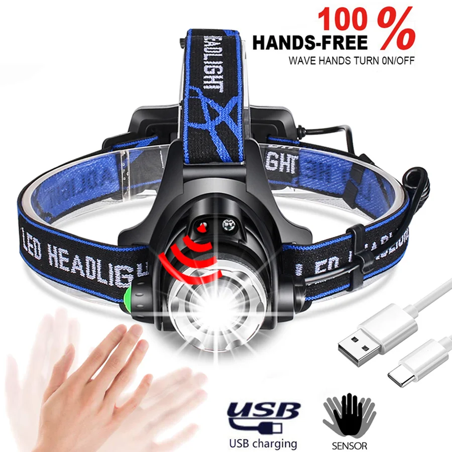 Светодиодный налобный фонарь с датчиком движения тела T6/L2 масштабируемая лампа