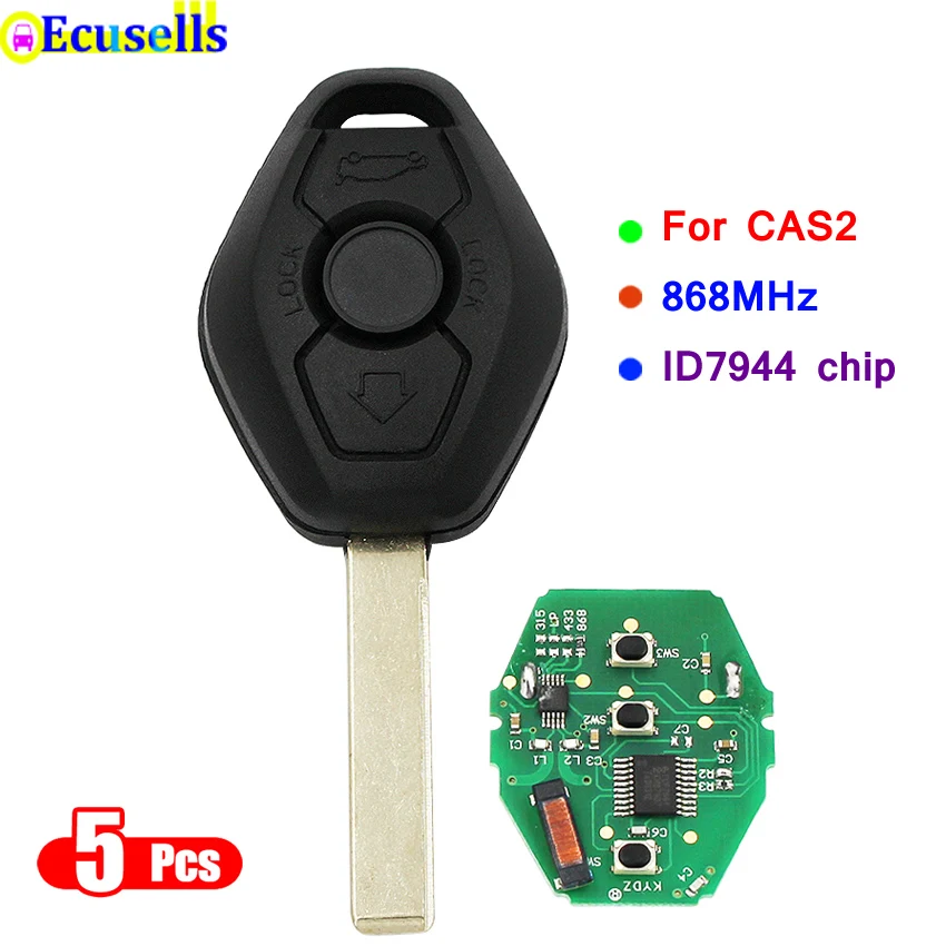 Дистанционный ключ 5 шт./лот с 3 кнопками 868 МГц чипом ID7944 ID46 для BMW CAS2 серии E46 E60 E83 E53
