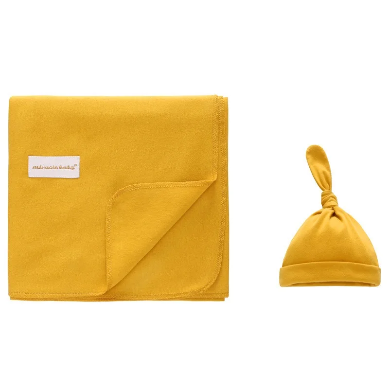 Yellow Set Детское одеяло со шляпой для новорожденных; Хлопковое одеяло для коляски; супер мягкое детское одеяло; детская одежда для фотосъемки - Цвет: Yellow Set