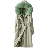 luxury winter parka coat jacket real fox fur hoody and lining women warm x long outerwear lf2062