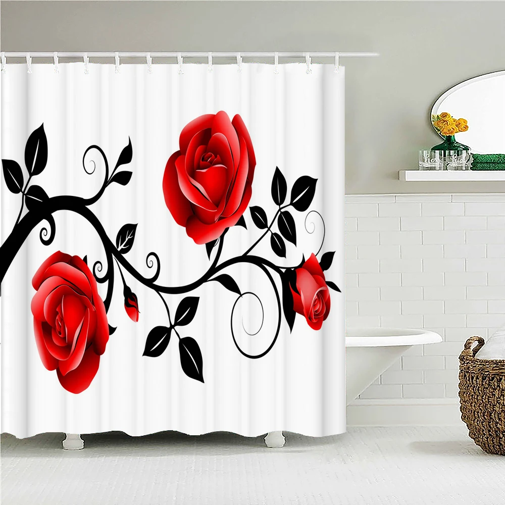 

Red Rose Patterns Shower Curtain Bathroom Waterproof Polyester Flowers kiss Love 3D Printing Curtains for Bathroom Shower