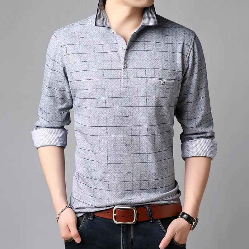 Мужская рубашка-поло в полоску с длинным рукавом размеры до 5XL | одежда