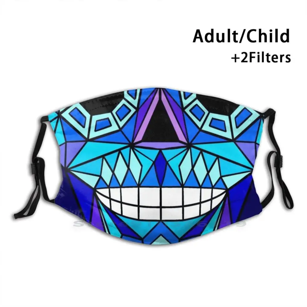 

Mexican Skull - Day Of The Dead - Blue Mouth Reusable Mouth Face Mask With Filters Kids Geometricshow Graphic Design Day Of