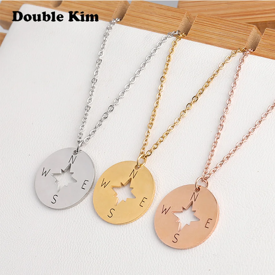 Classic Compass Stainless Steel Necklace for Women Lover's Gold and Silver Color Tiny Round Pendant necklace Jewelry | Украшения и