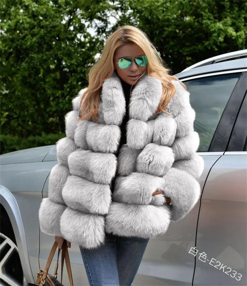 2022 Faux  Winter Thicken Loose Temperament Commuter Pure Color Rabbit Fur Fashion Jacket Women