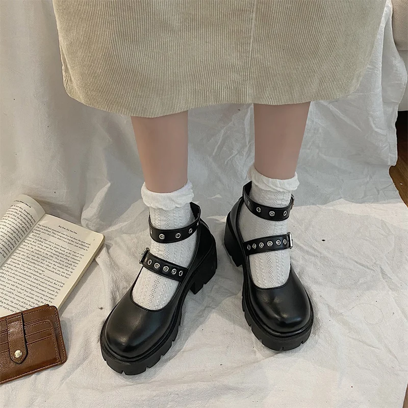 

2021 Spring Autumn Black Oxford Shoes Women Fashion Gothic Platform Leather Flats Moccasins Femme Casual Loafers Boat Shoes