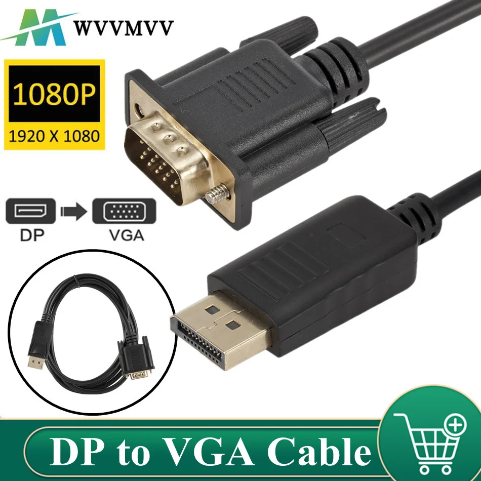 

WVVMVV 1.8m DisplayPort DP to VGA Converter Cable Converter Audio Video Cord Wire Line for Computer Projector