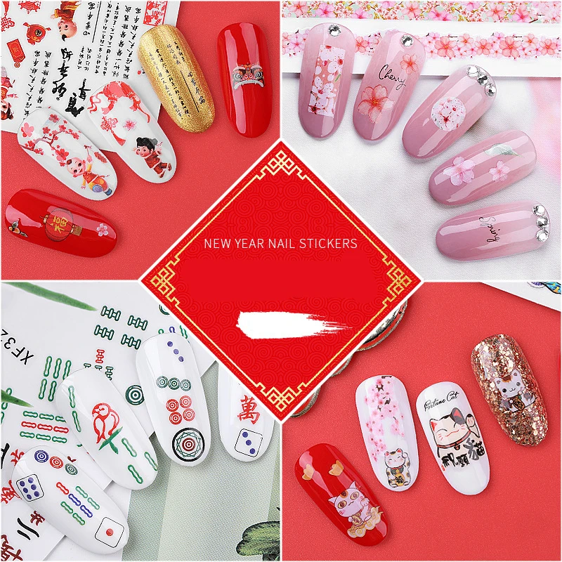 

2021 Spring Festival Nail Art Stickers Multi-style Nail Sticker Fashion Nail Decoration Decals Adhesive Manicure Tip Nail Art