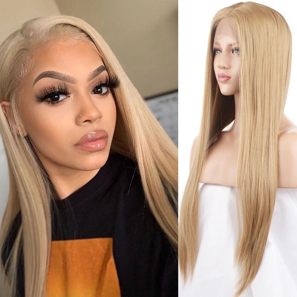 FANXITON шелковистые прямые волосы высокой температуры синтетические кружевные