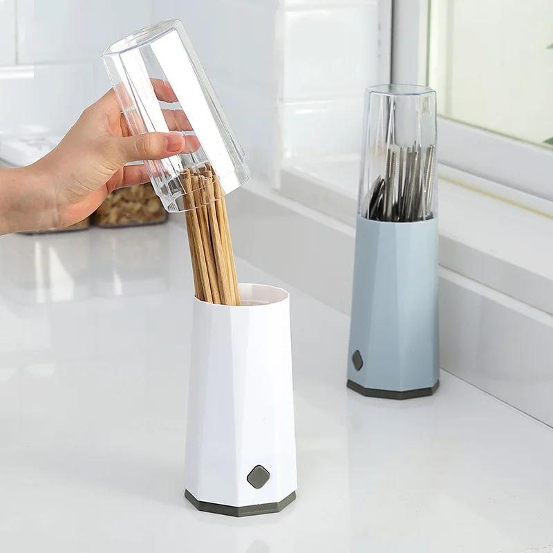 

Multi-Function Drain Chopsticks Box Kitchen With Lid Dust Cover Cutlery Storage Box Food Container Easy Clean Plastic