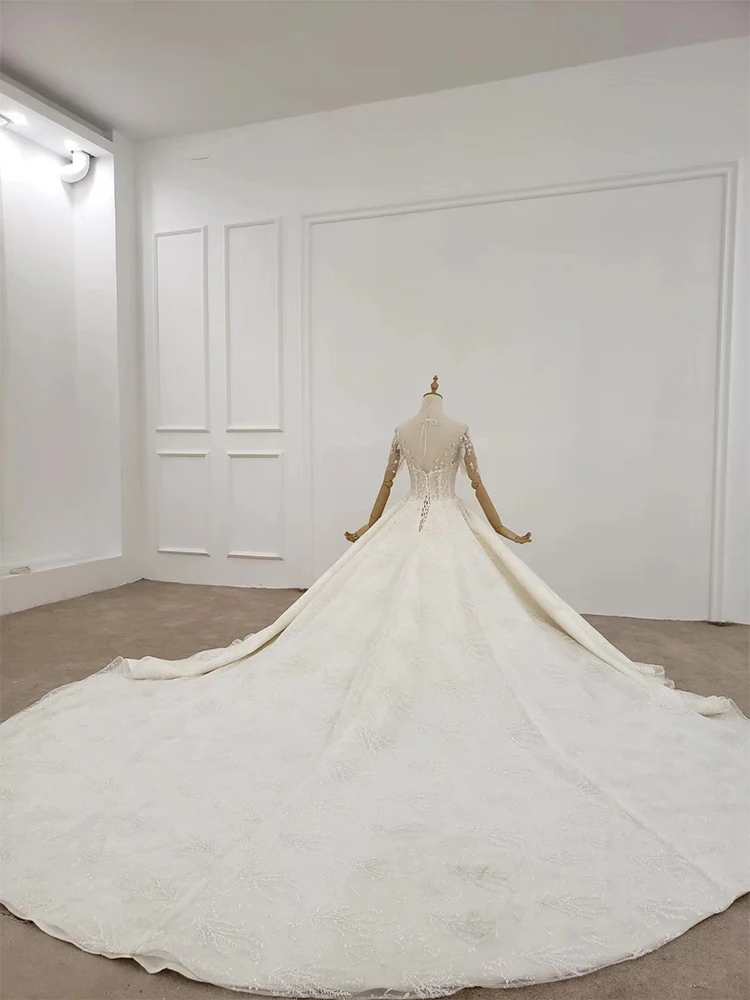 HTL1314 Train With Rhinestone Wedding Dress Bead Applique Top Ball Wedding Gowns Faek Deep V Boho Свадебное Платье