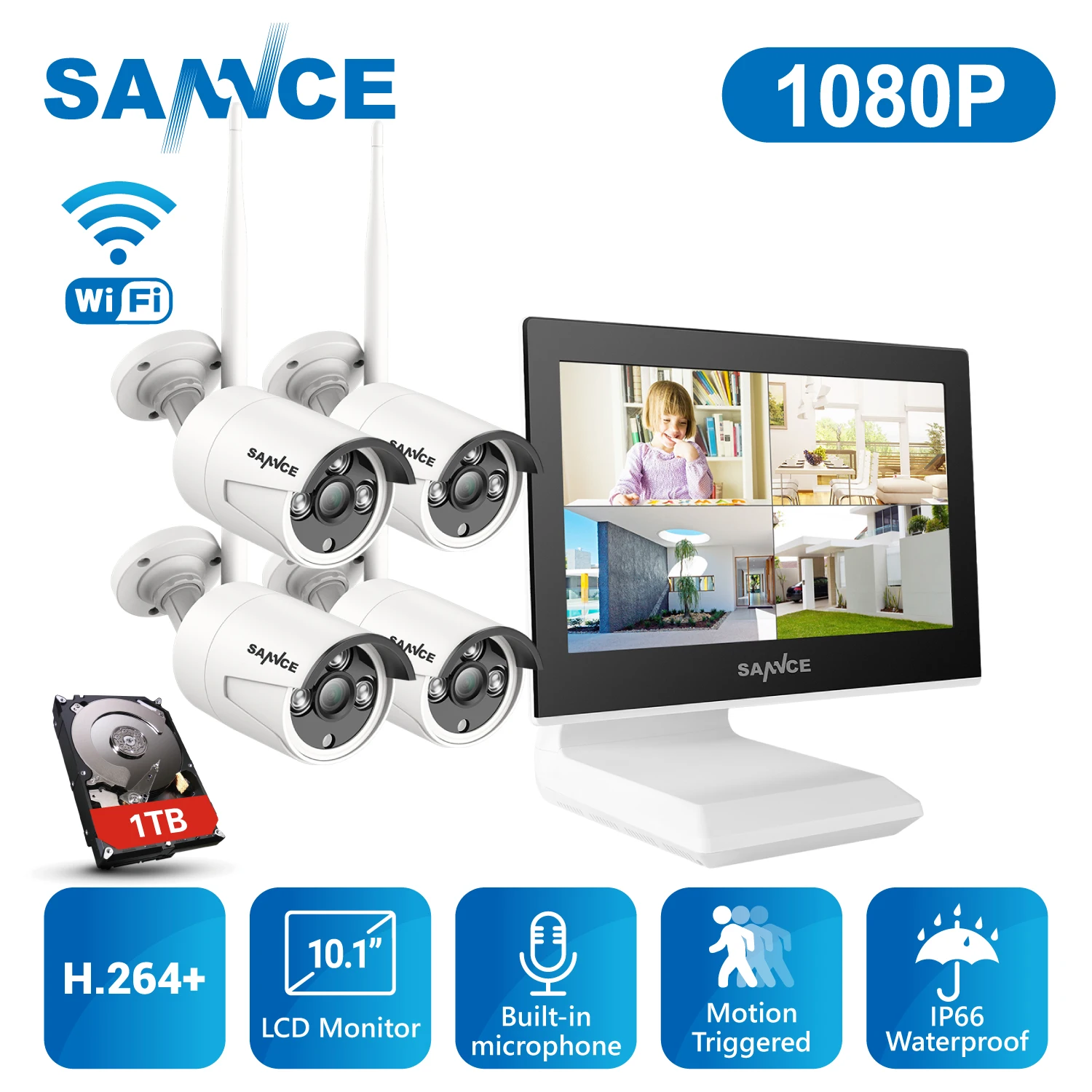 SANNCE 4CH беспроводной 1080P NVR комплект FHD 10 1 &quotЖК монитор безопасности 2MP WIFI камера CCTV