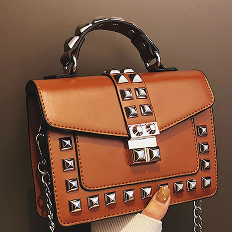 Модная сумка на плечо с заклепками женские сумки через цепочками из