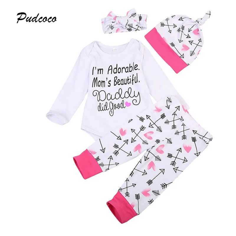 Комплект из 4 предметов Одежда для новорожденных Комбинезон с длинными рукавами