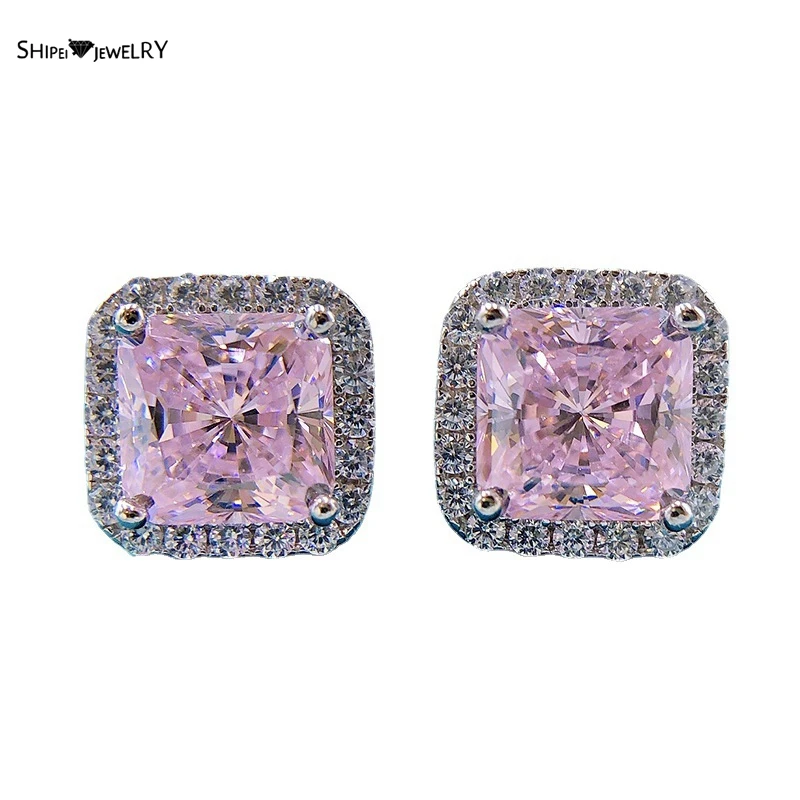 

Shipei 925 Sterling Silver Pink Sapphire Created Moissanite Citrine Gemstone Wedding Party Lady Ear Studs Earrings Fine Jewelry