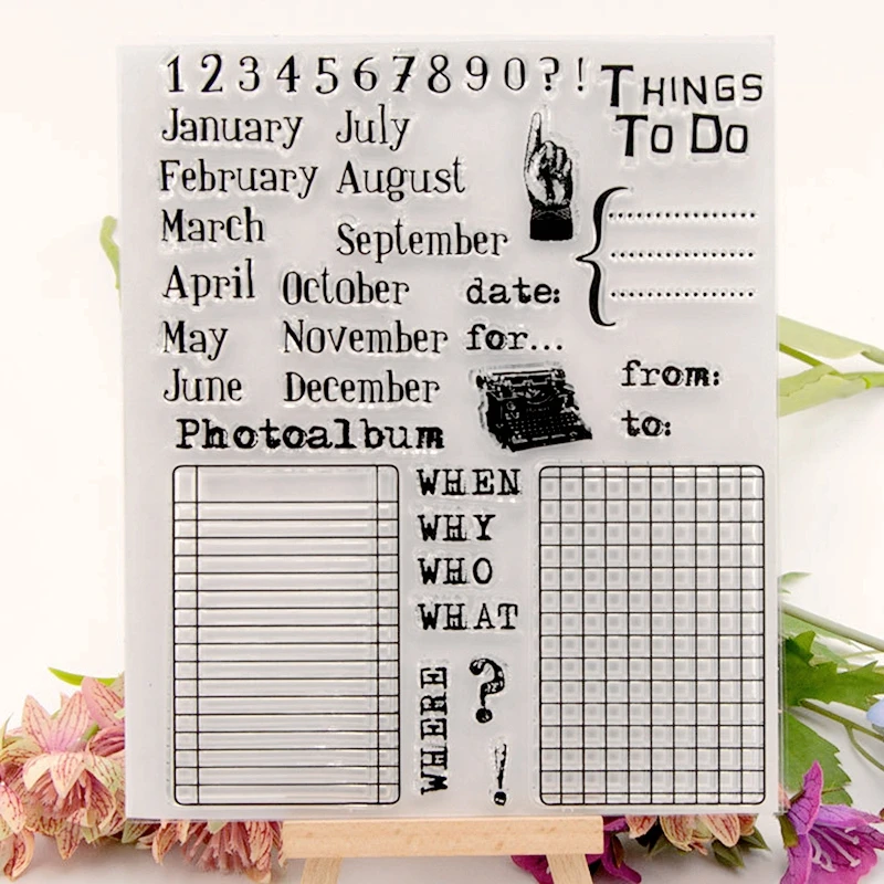 Прозрачные штампы с цифрами для месяца фон дневника и путешествий декоративный