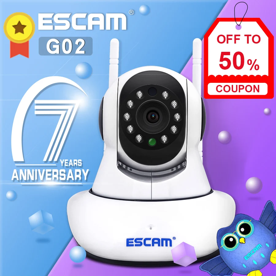 

Russian warehouse ESCAM G02 Dual Antenna 720P Pan/Tilt WiFi IP IR Camera Support ONVIF Max Up to 128GB Video Monitor