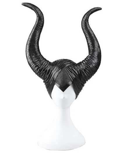 Черный длинный кожаный плащ Maleficent для взрослых, Женский карнавальный костюм на Хэллоуин, костюм Ангелина, плащ ведьмы для косплея, платье+ рога - Цвет: Horn