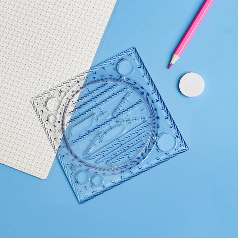 

Multi-function Rotatable Drawing Template Art Design Construction Architect Geometry Circle Drafting Measuring Scale Ruler Tools