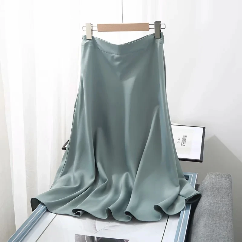 

2021 New Fashion MIDI Skirt Women's British Office Women's Satin High Waist Simple and Elegant Long Skirt Women