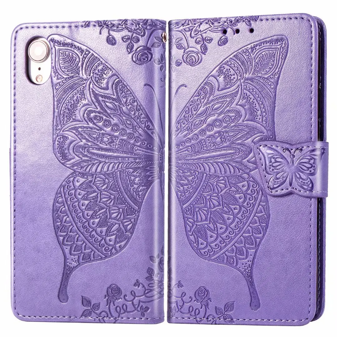 Light Purple Кожаный чехол для телефона с рисунком бабочки для iPhone 6, 6S Plus, 7, 8 Plus, 11 Pro Max, откидная Подставка для Apple iPhone X, XS, чехол для Max XR - Цвет: Light Purple