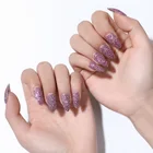 Металлические цветные блестящие накладные ногти с клеем красные фиолетовые накладные ногти дизайн гробной палочки полное покрытие искусственные острые ногти