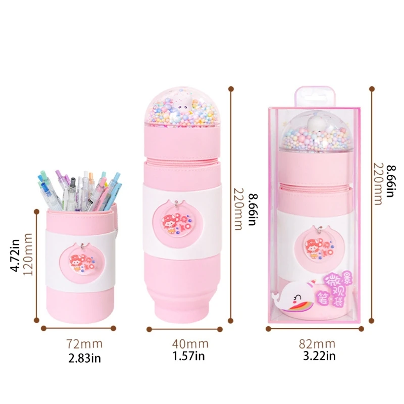 

Cute Telescopic Pen Bag Pencil Holder Stationery Case Stand Up Pens Box Stationery Pouch Bag for School Student Supply