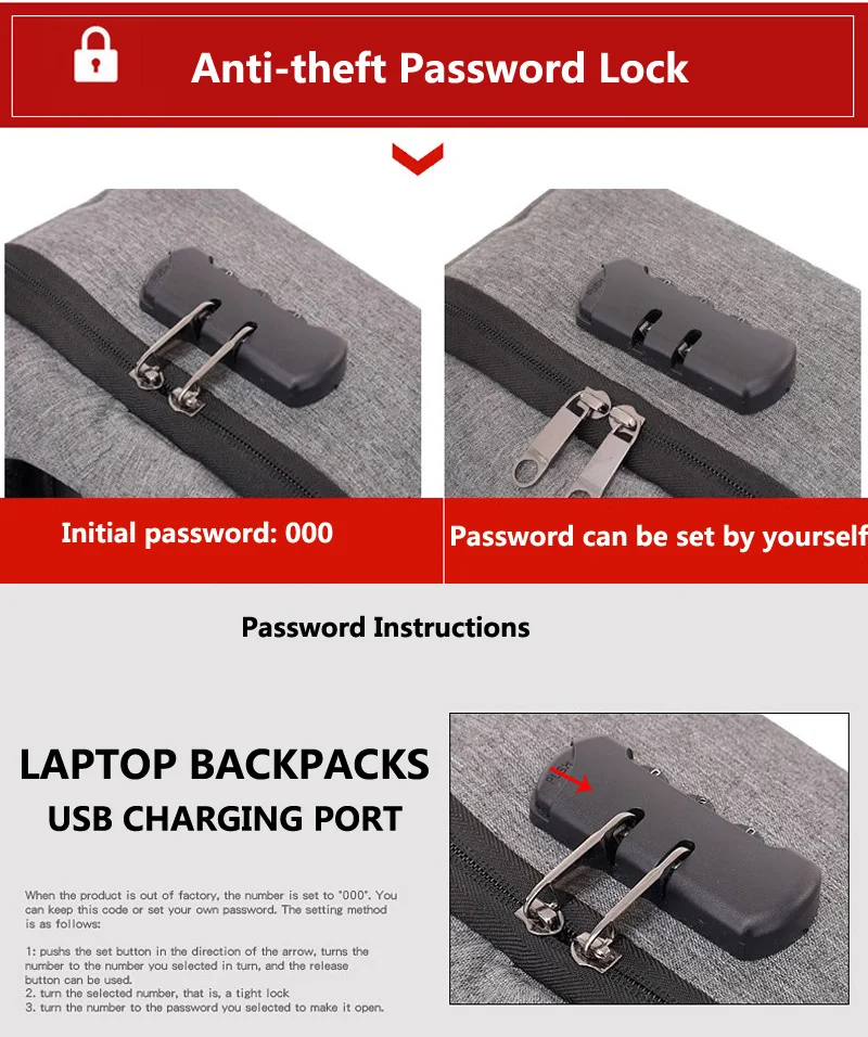 Рюкзак с usb зарядкой, умный рюкзак с блокировкой паролем, модная Водонепроницаемая Студенческая сумка, деловая безопасная сумка для ноутбука