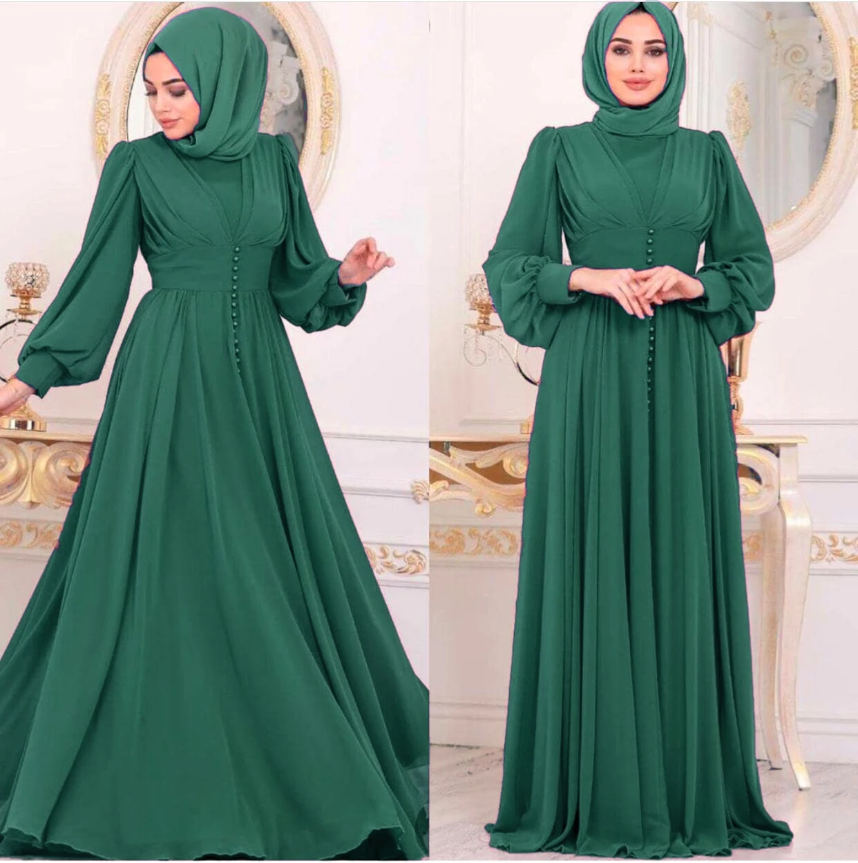 

Мусульманское платье, женское однотонное шифоновое платье на пуговицах Eid Mubarak, вечернее длинное платье, арабское летнее платье без головно...