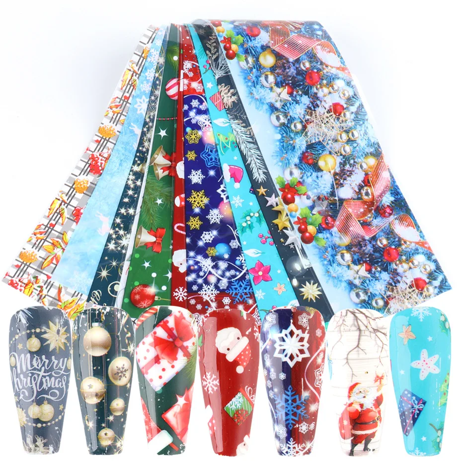 10 Rolls Candy Nail Foils Transfer Paper Halloween Art Stickers Stripe Floral Manicure Set Decals Pearl Nails Decoration | Красота и