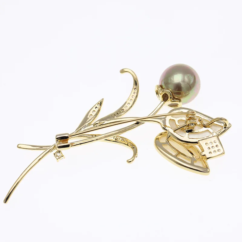 

FXLRY Personality Inlaid Zircon Shell Tulip Flower Pearl Brooch For Women Pin Coat Accessories