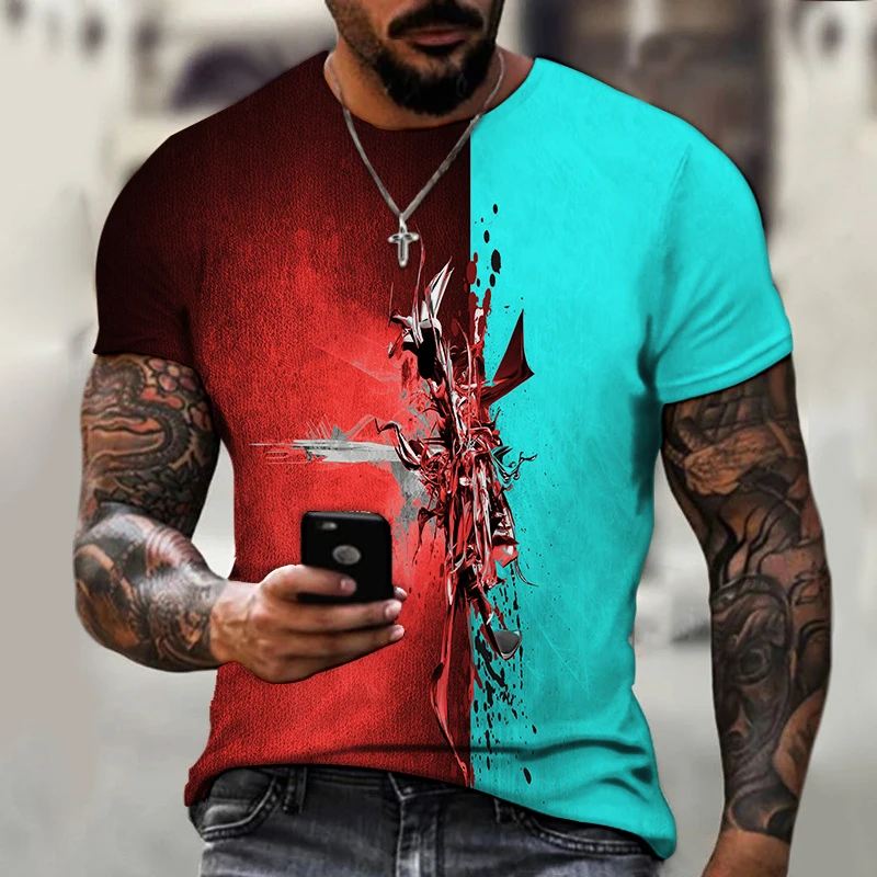 Футболка мужская оверсайз с абстрактным принтом модная рубашка 3D лето|Мужские