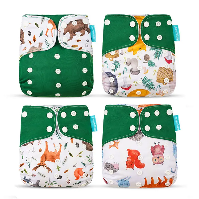 Happyflute 4Pcs/Set Baby Cloth Diaper Pocket Waterproof Cover Nappies Reusable Washable Adjustable Fashion Diapers | Мать и ребенок