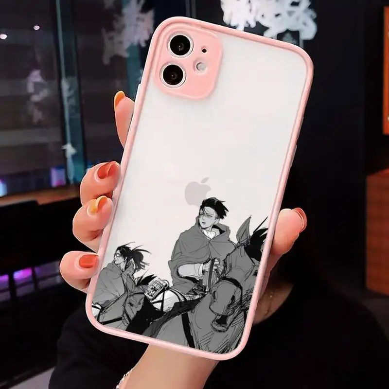 

Attack on titan anime Phone Case For iPhone 12 11 Mini Pro XR XS Max 7 8 Plus X Matte transparent Pink Back Cover