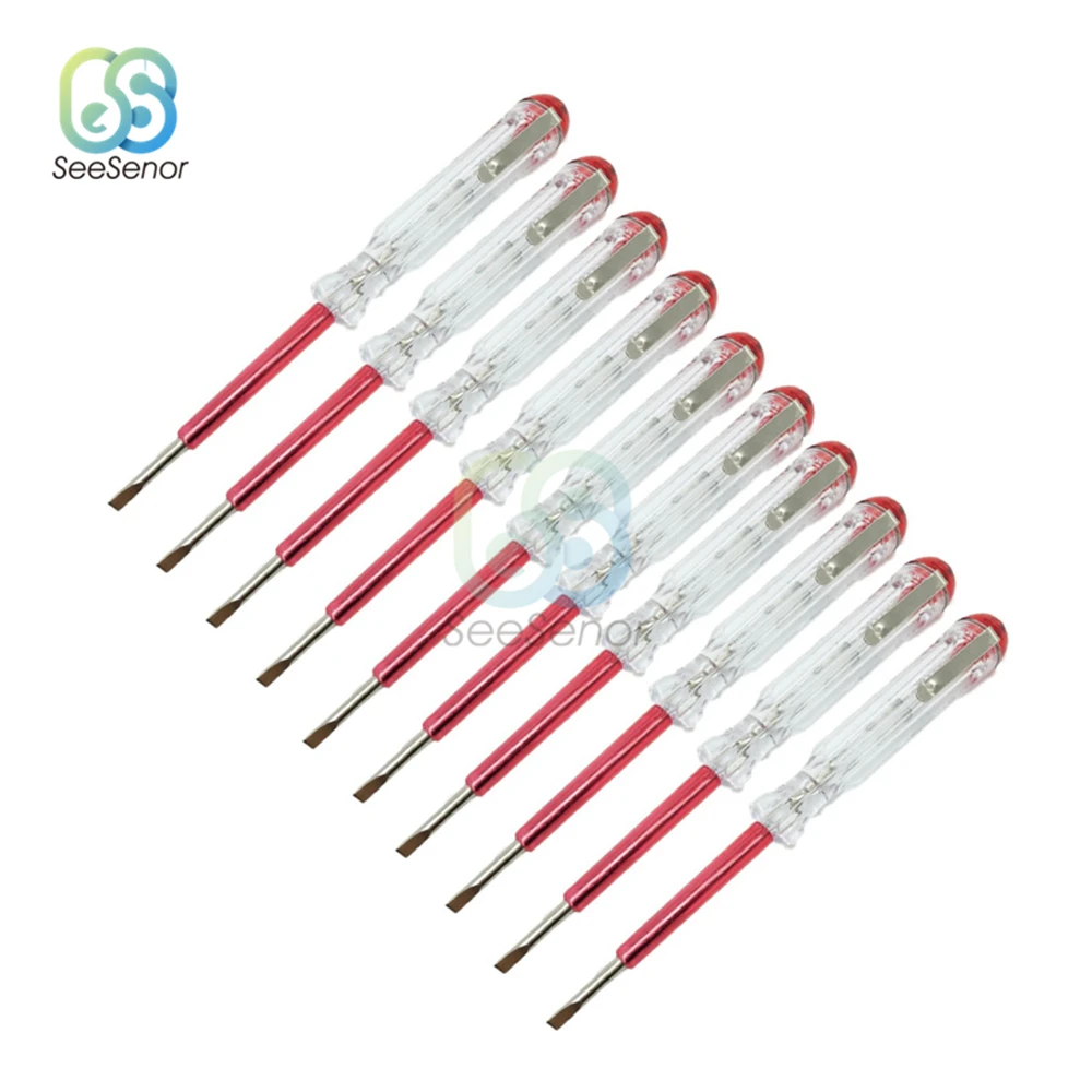 10PCS/Lot AC 100-500V Voltage Indicator Slotted Screwdriver Electric Test Pen Tools Voltage Tester With Indicator Light