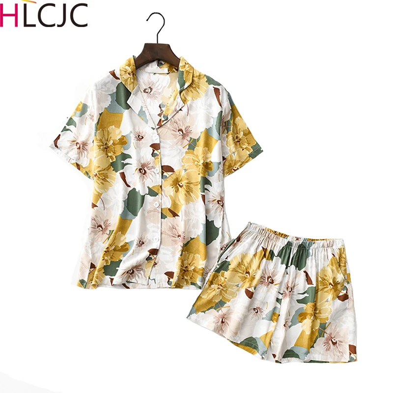 Пижама с принтом для женщин летний хлопковый пижамный комплект девочек одежда