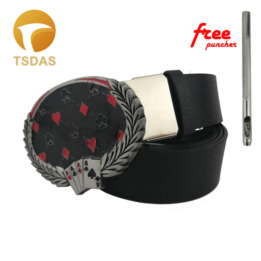 Мужская кожаная пряжка с ремнем для игральных карт в западном стиле