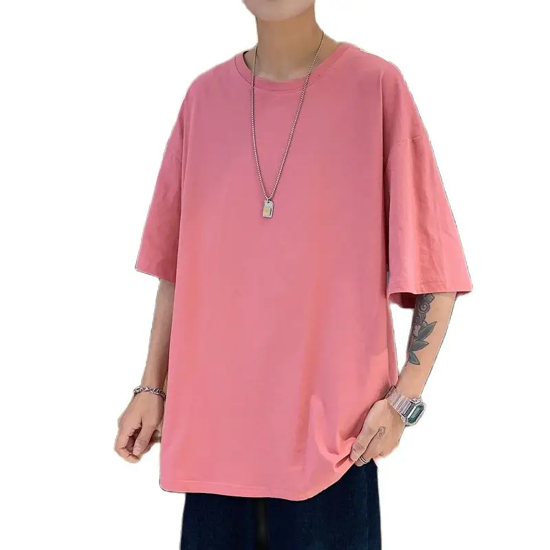 

Футболка мужская однотонная из чистого хлопка, модная дышащая Повседневная рубашка с рукавом до локтя, лето