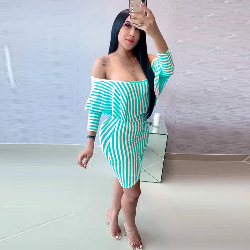 Autumn Women Set Full Hull Bushes Striped Print Crop Top Bodycon Short Skirt To Suit Two Pieces Set Training Suit