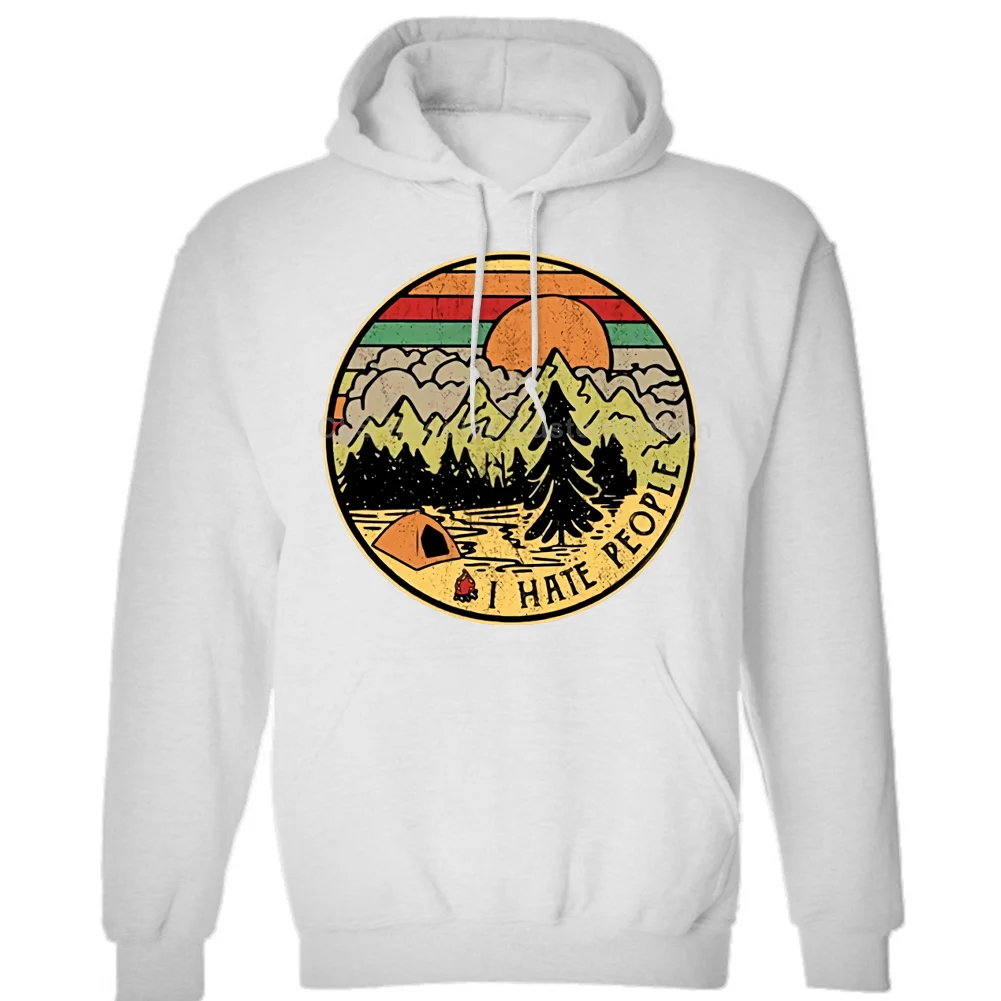 Camping I Hate People I Love Camping Винтажная футболка Черная Хлопковая мужская мультяшная Футболка Мужская Унисекс Новая модная свободная футболка - Цвет: Hoodies White