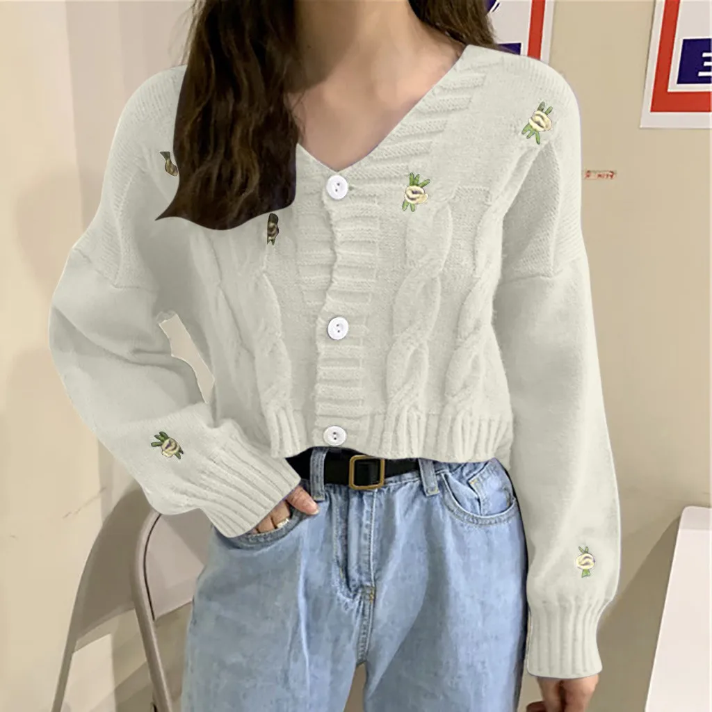 Женский вязаный Свободный кардиган Free Ostrich Повседневный свитер с вышивкой